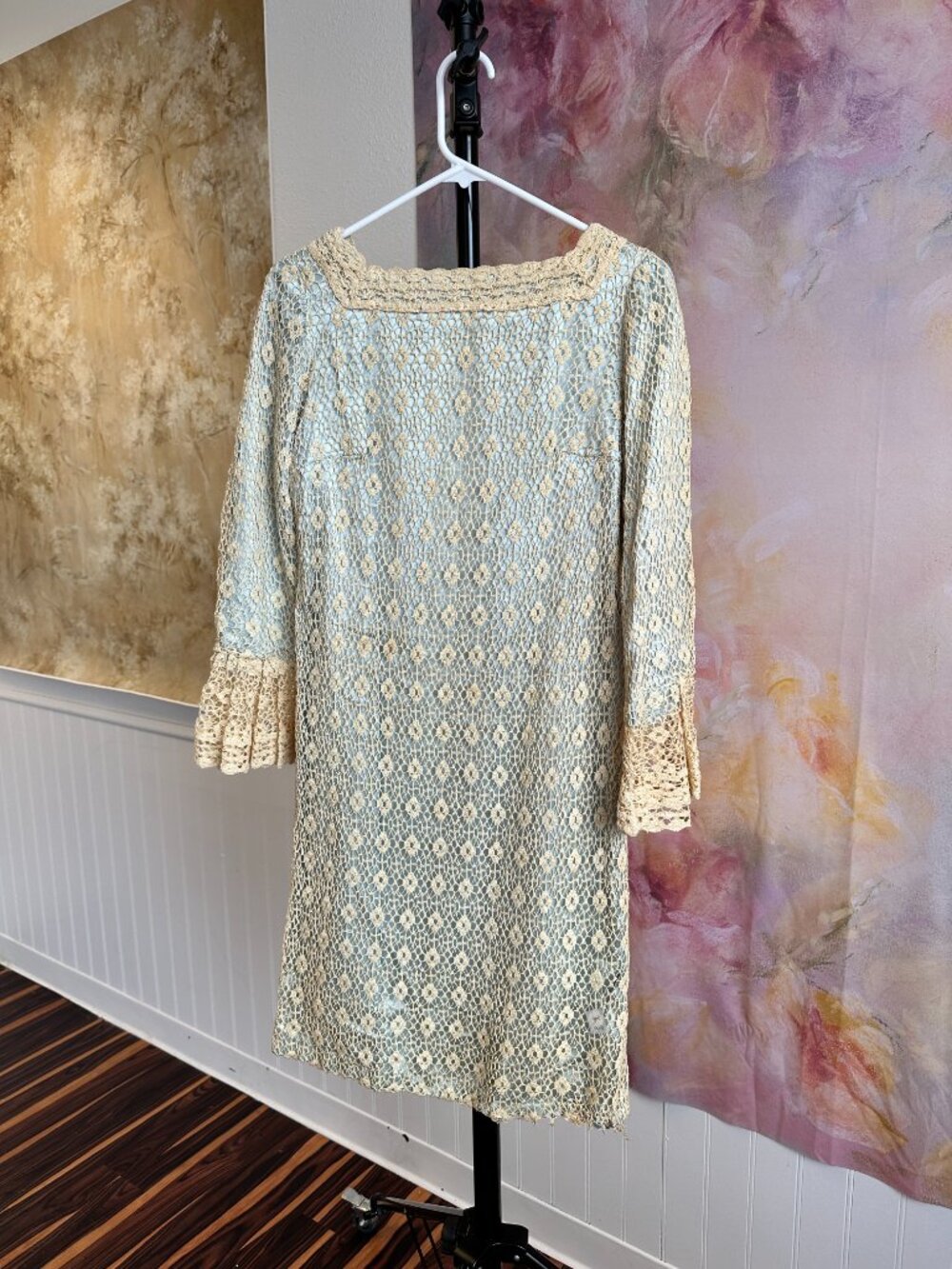1960s Baby Blue Lace Sheath Dress Cottage Core Inspired - Picture 2 of 11